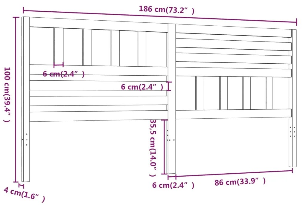 vidaXL Κεφαλάρι κρεβατιού Μαύρο 186x4x100 εκ. από Μασίφ Ξύλο Πεύκου