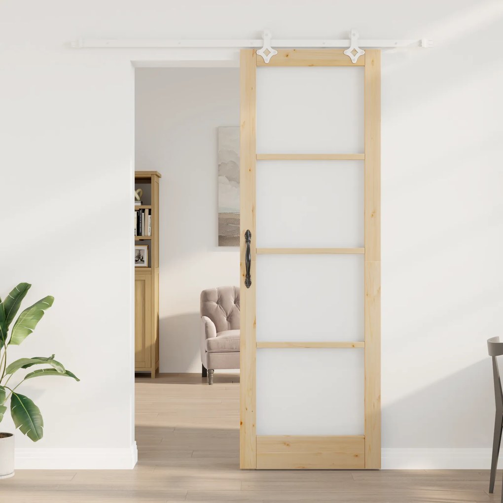 vidaXL Σετ Συρόμενης Πόρτας με Εξαρτήματα 78x232 εκ Μασίφ Ξύλο Πεύκου