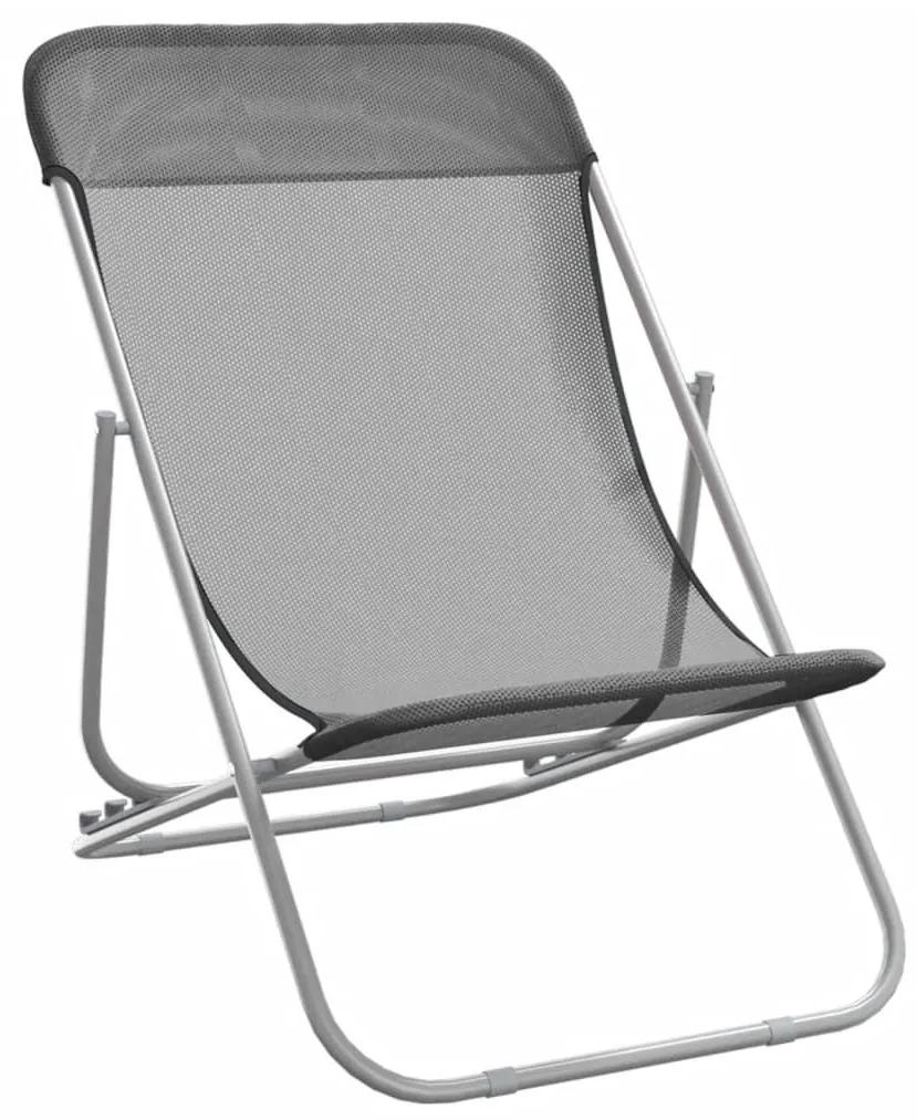 Καρέκλες Παραλίας Πτυσ. 2 τεμ. Γκρι Textilene&amp;Ατσάλι με Πούδρα - Γκρι