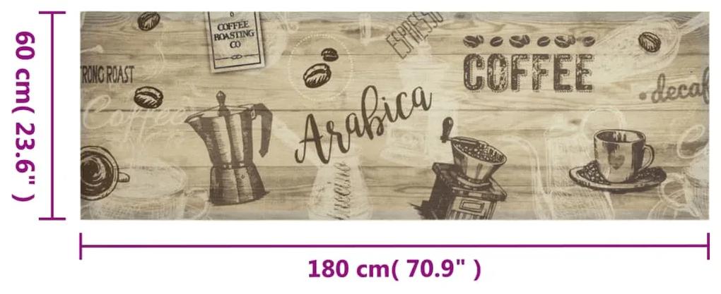 vidaXL Χαλί Κουζίνας Πλενόμενο Καφέ Επιγραφή Καφές 60x180 εκ. Βελούδο