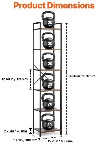 VEVOR Metal Bookshelf Rustic Bookshelf 6-Tier for Living room Bedroom &amp; Office