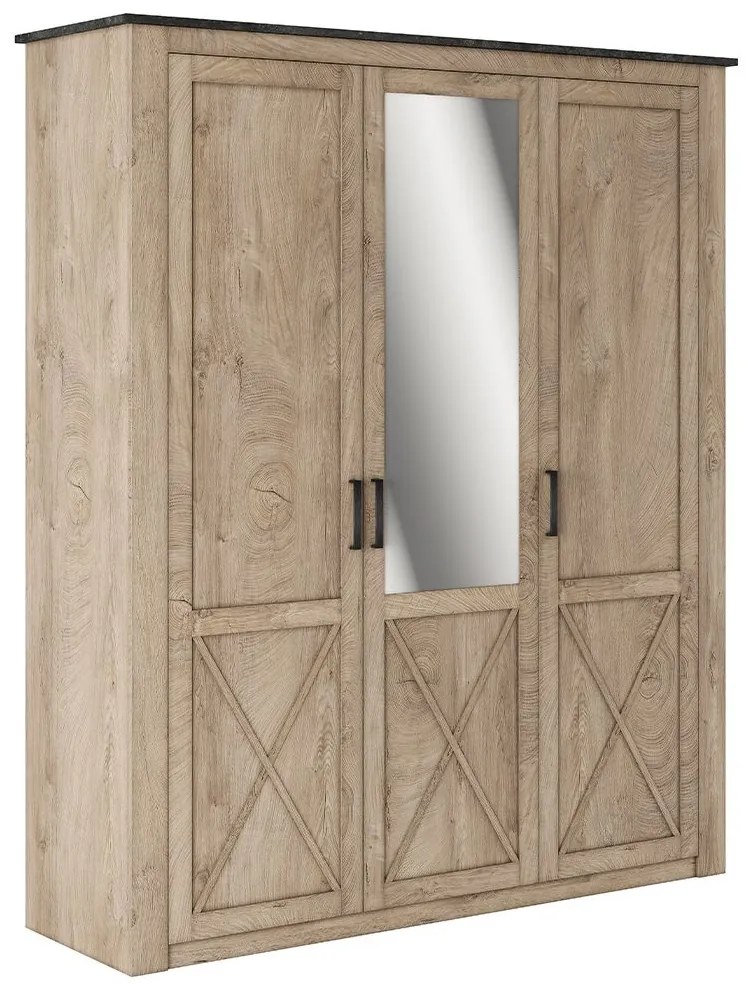 Τρίφυλλη Ντουλάπα Ρούχων VINCENT Oak Endgray Untreatad / Dark Concrete με Καθρέπτη 197x60x228.5