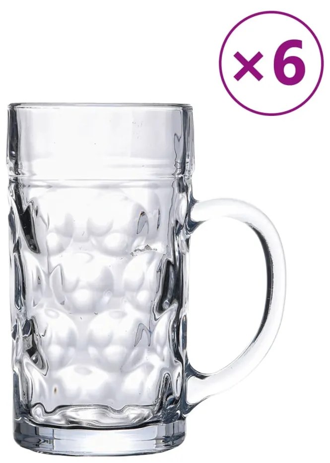 Κούπα Μπίρας με Λαβή Γυάλινη 6 Τεμ. 1000 ml - Διαφανές