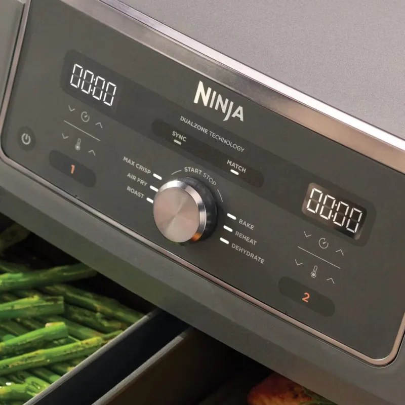 Διπλή φριτέζα με ζεστό αέρα Ninja DZ400EU, 9,5 l, 6 προγράμματα, Χρονοδιακόπτης, Ανεξάρτητες ζώνες, Γκρι