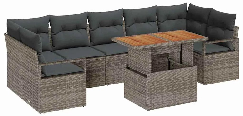 vidaXL Σετ Καναπέ Κήπου με μαξιλάρι 8 pcs Γκρι, Καφέ 100 x 55 x 73 εκ