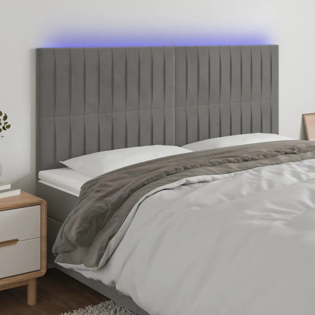 Κεφαλάρι Κρεβατιού LED Ανοιχτό Γκρι 160x5x118/128 εκ. Βελούδινο 3122716