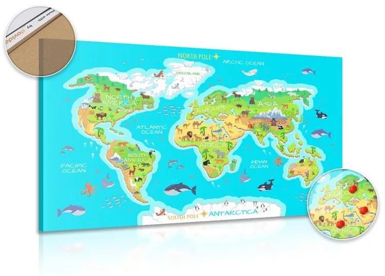Εικόνα στο φελλό γεωγραφικός χάρτης του κόσμου για παιδιά - 90x60