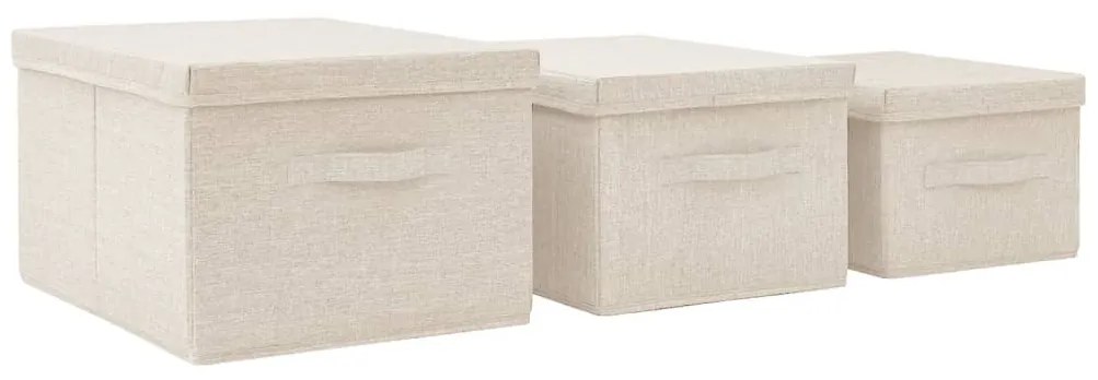vidaXL Κουτιά Αποθήκευσης Στοιβαζόμενα Σετ 3 Τεμαχίων Κρεμ Υφασμάτινα