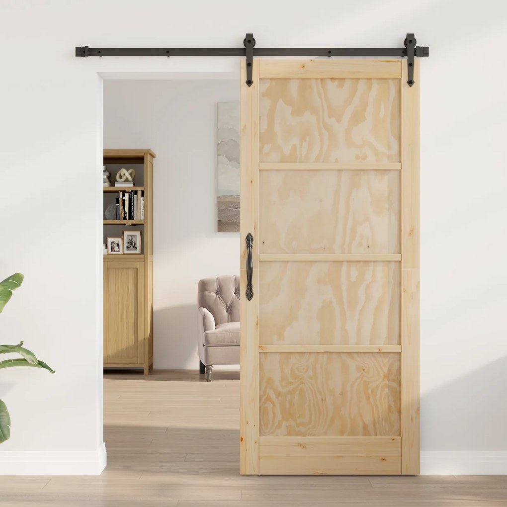 vidaXL Συρόμενη Πόρτα με Σετ Υλικών 86x211 εκ. Συμπαγές Ξύλο Πεύκου
