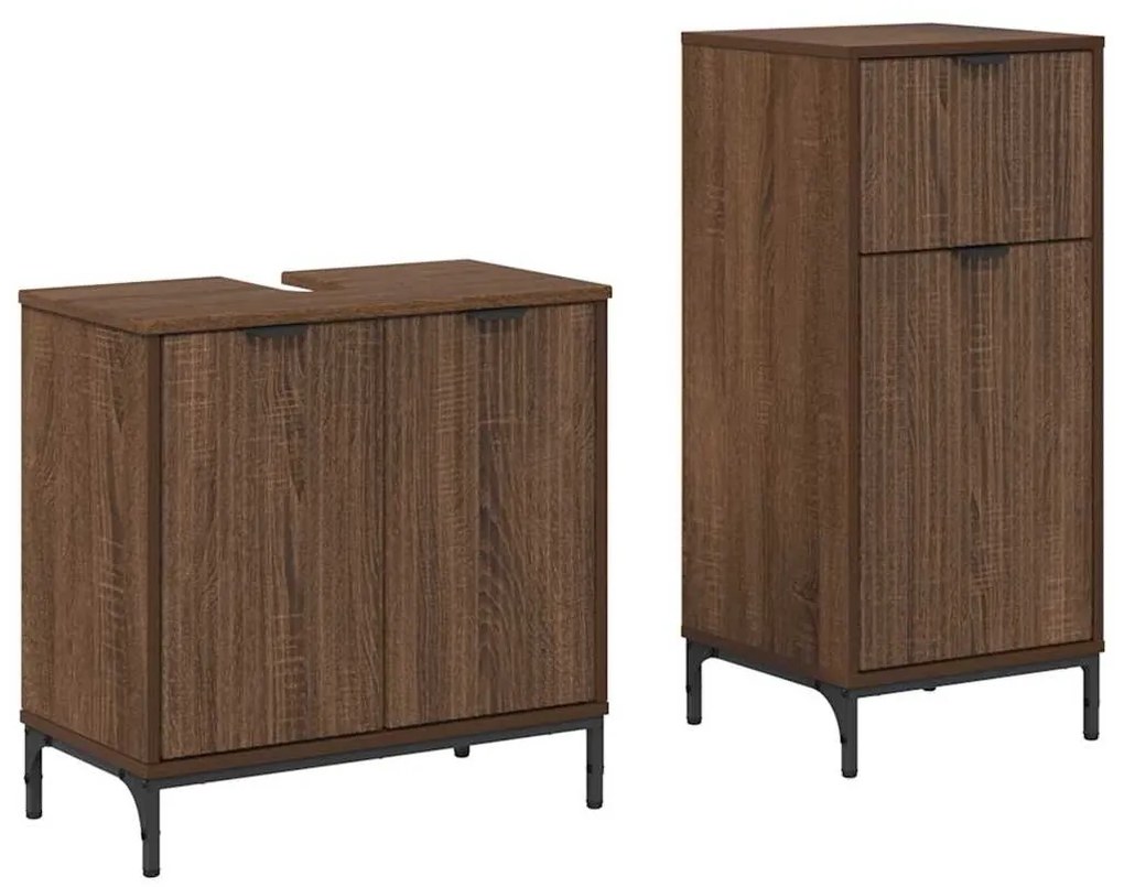 vidaXL Σετ Επίπλων Μπάνιου με ράφι 2 pcs Καφέ δρυς 39.5 x 36 x 88 εκ