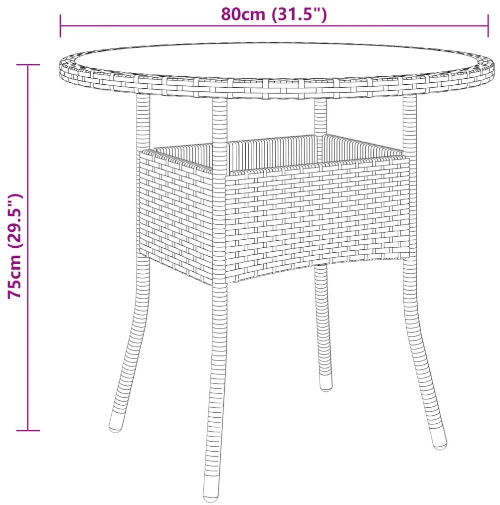 vidaXL Τραπέζι Κήπου Γκρι Ø80 x 75 εκ. Ψημένο Γυαλί/Συνθετικό Ρατάν