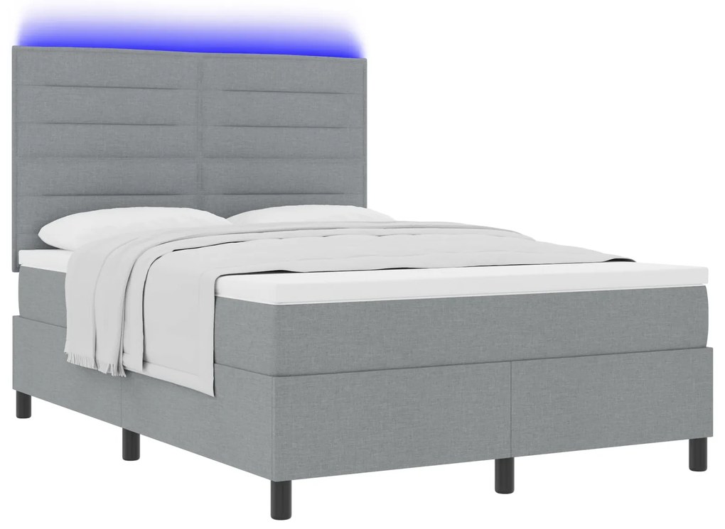 vidaXL Κρεβάτι με ελατήρια, στρώμα & LED Γκρι 140 x 200 εκ. Υφασμάτινο