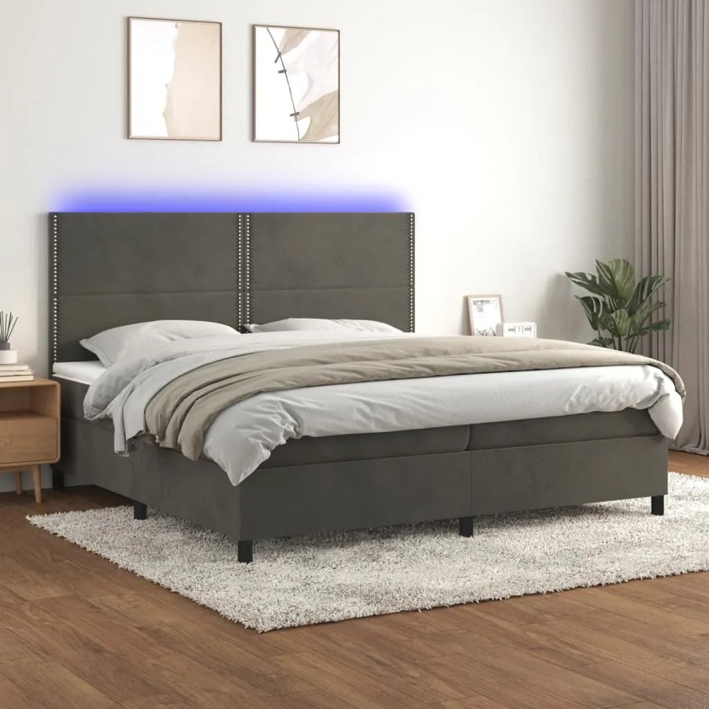 ΚΡΕΒΑΤΙ BOXSPRING ΜΕ ΣΤΡΩΜΑ &amp; LED ΣΚ. ΓΚΡΙ 200X200ΕΚ. ΒΕΛΟΥΔΙΝΟ 3136084