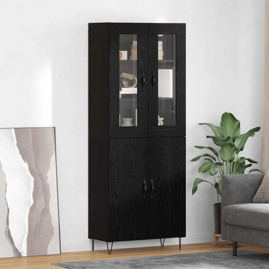 Highboard Λευκός και Μαύρος Δρυς 69,5 x 34 x 180 εκ.