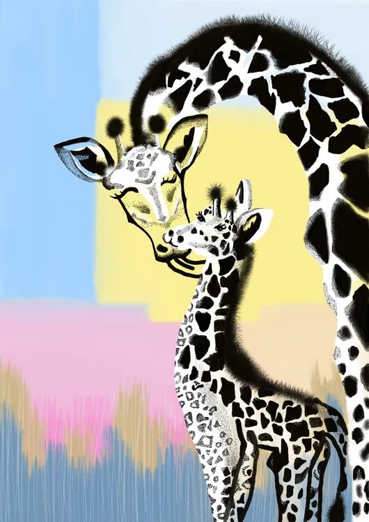 Εικονογράφηση Mama giraffe and baby, Art by the Ocean