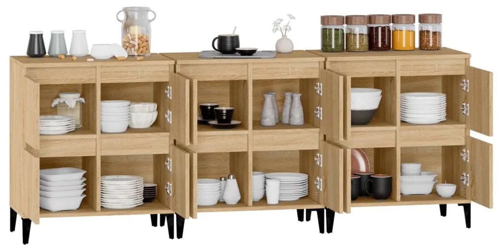 vidaXL Ντουλάπια 3 τεμ. Sonoma Δρυς 60x35x70 εκ. Επεξεργασμένο Ξύλο