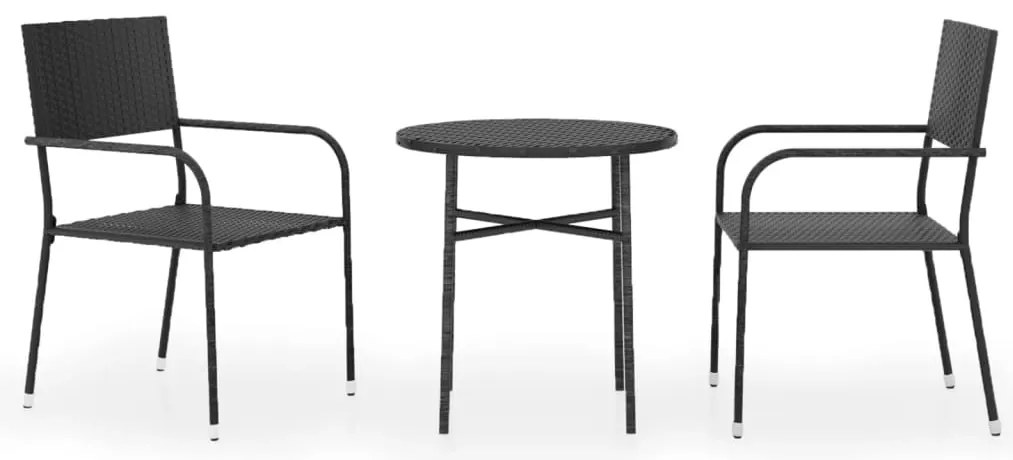 vidaXL Σετ Τραπεζαρίας Κήπου 3 Τεμαχίων Μαύρο από Συνθετικό Ρατάν