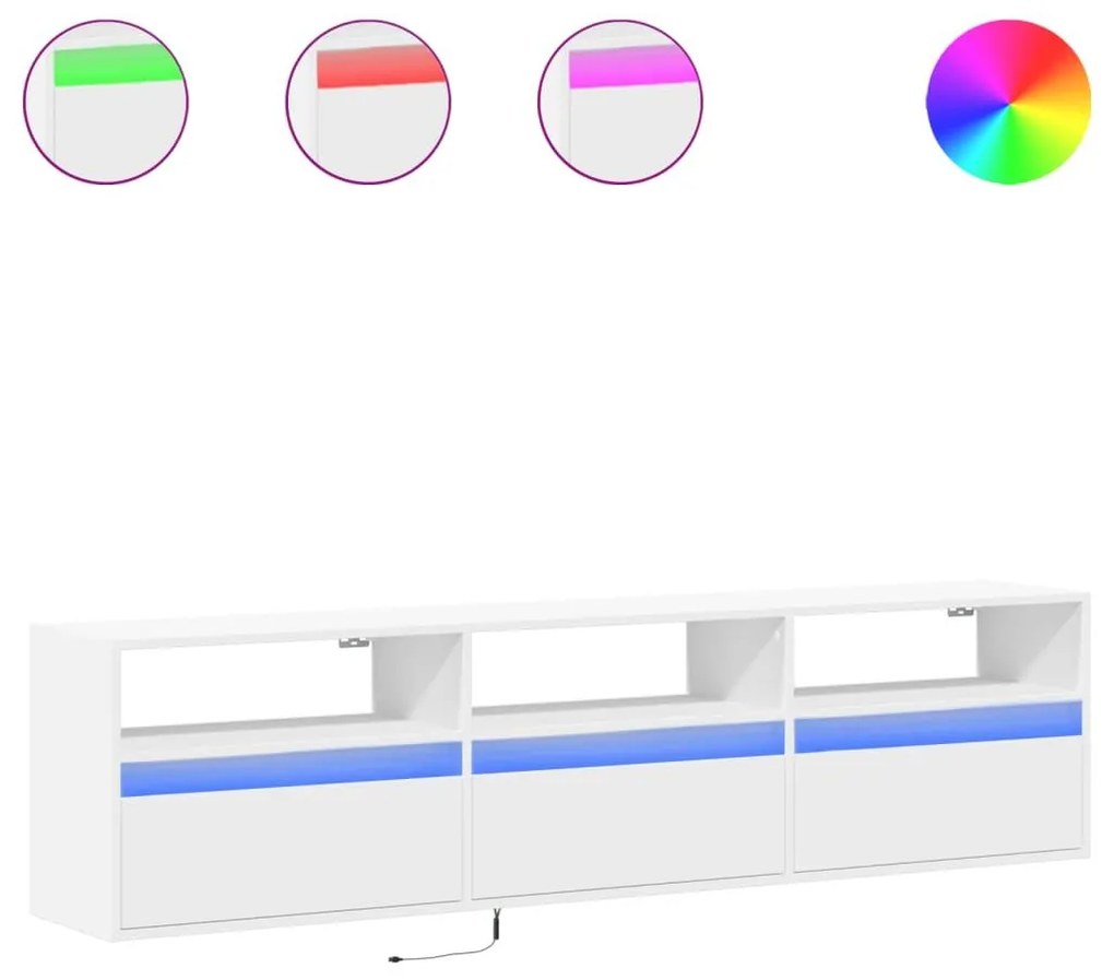 Έπιπλο Τοίχου Τηλεόρασης με LED Λευκό 180x31x45 εκ. - Λευκό