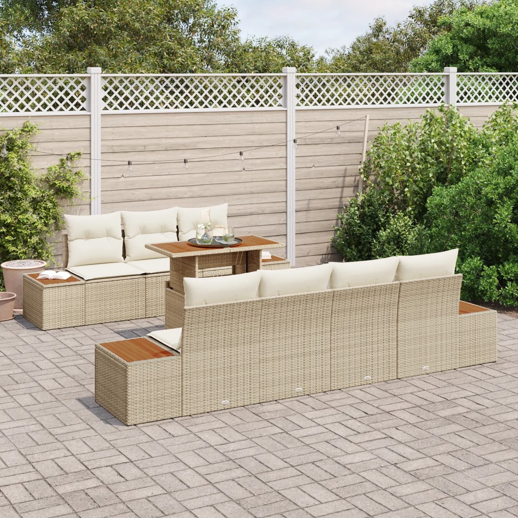 vidaXL Σέτ φαγητού για κήπο 8 pcs Μπεζ 100 x 55 x 73 εκ. PE ρατάν