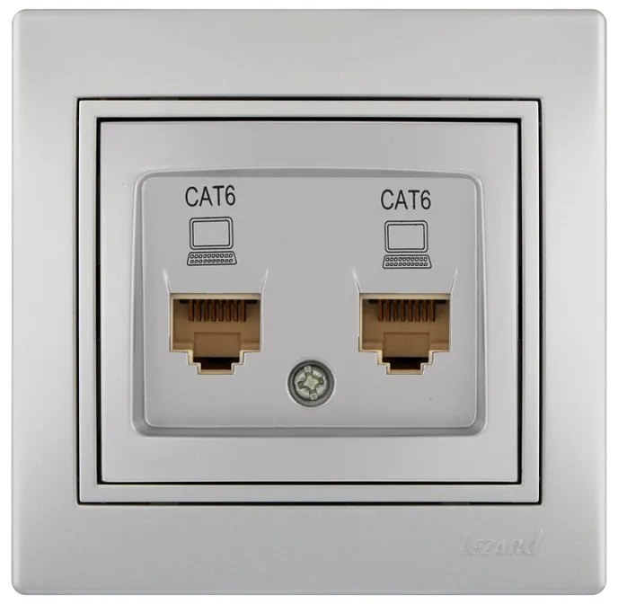 Lezard Πρίζα RJ45 1X8P με 2 Εξόδους Cat 6 Ασημί Mira (Πλήρης) 701.1010142