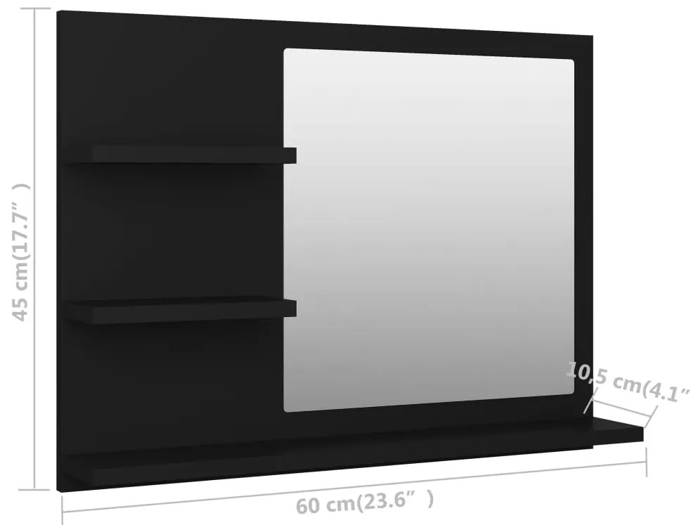 vidaXL Καθρέφτης Μπάνιου Μαύρος 60 x 10,5 x 45 εκ. Επεξ. Ξύλο
