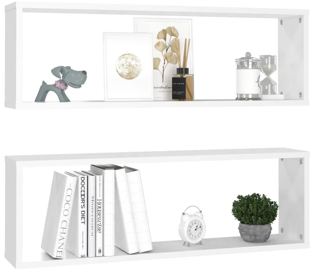 vidaXL Ράφια Κύβοι Τοίχου 2 τεμ. Λευκά 80 x 15 x 26,5 εκ. Επεξ. Ξύλο