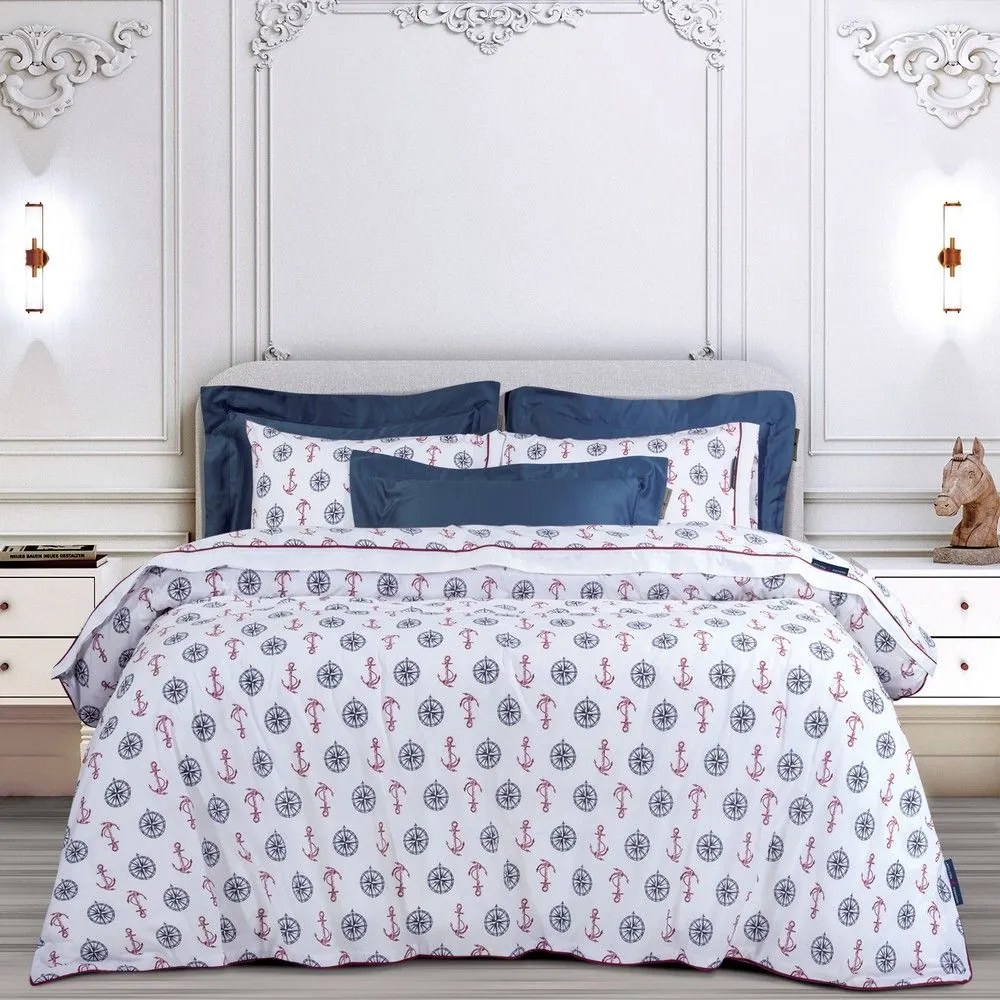 Σεντόνια 2182 (Σετ 4τμχ) White-Blue-Red Greenwich Polo Club Queen Size 240x260cm Βαμβάκι-Πολυέστερ