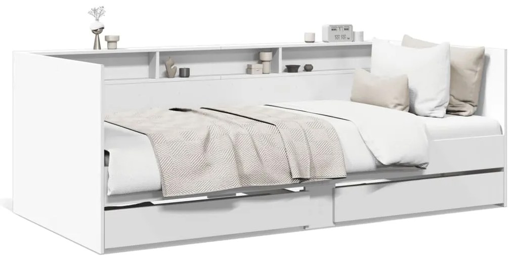 vidaXL Καναπές Κρεβάτι με Συρτάρια Χωρίς Στρώμα Λευκό 100x200 εκ.