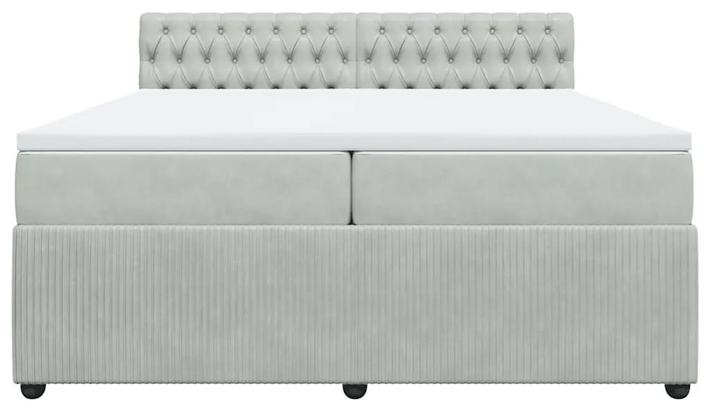 vidaXL Κρεβάτι Boxspring με Στρώμα Ανοιχτό Γκρι 200x200 εκ. Βελούδινο