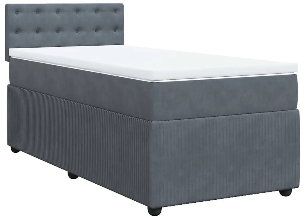 vidaXL Κρεβάτι Boxspring με Στρώμα Σκούρο Γκρι 90x200 εκ. Βελούδινο