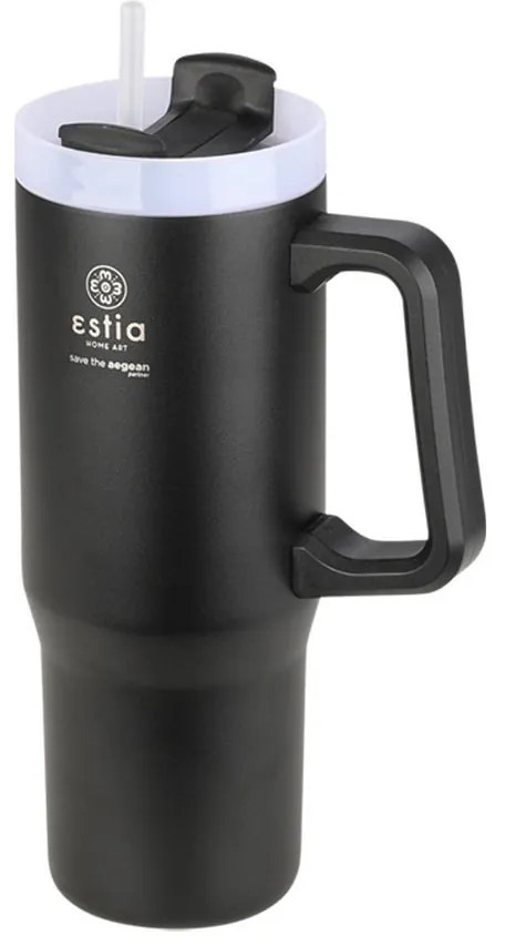 ESTIA ΘΕΡΜΟΣ STRAW TUMBLER XL SAVE THE AEGEAN 900ml MIDNIGHT BLACK