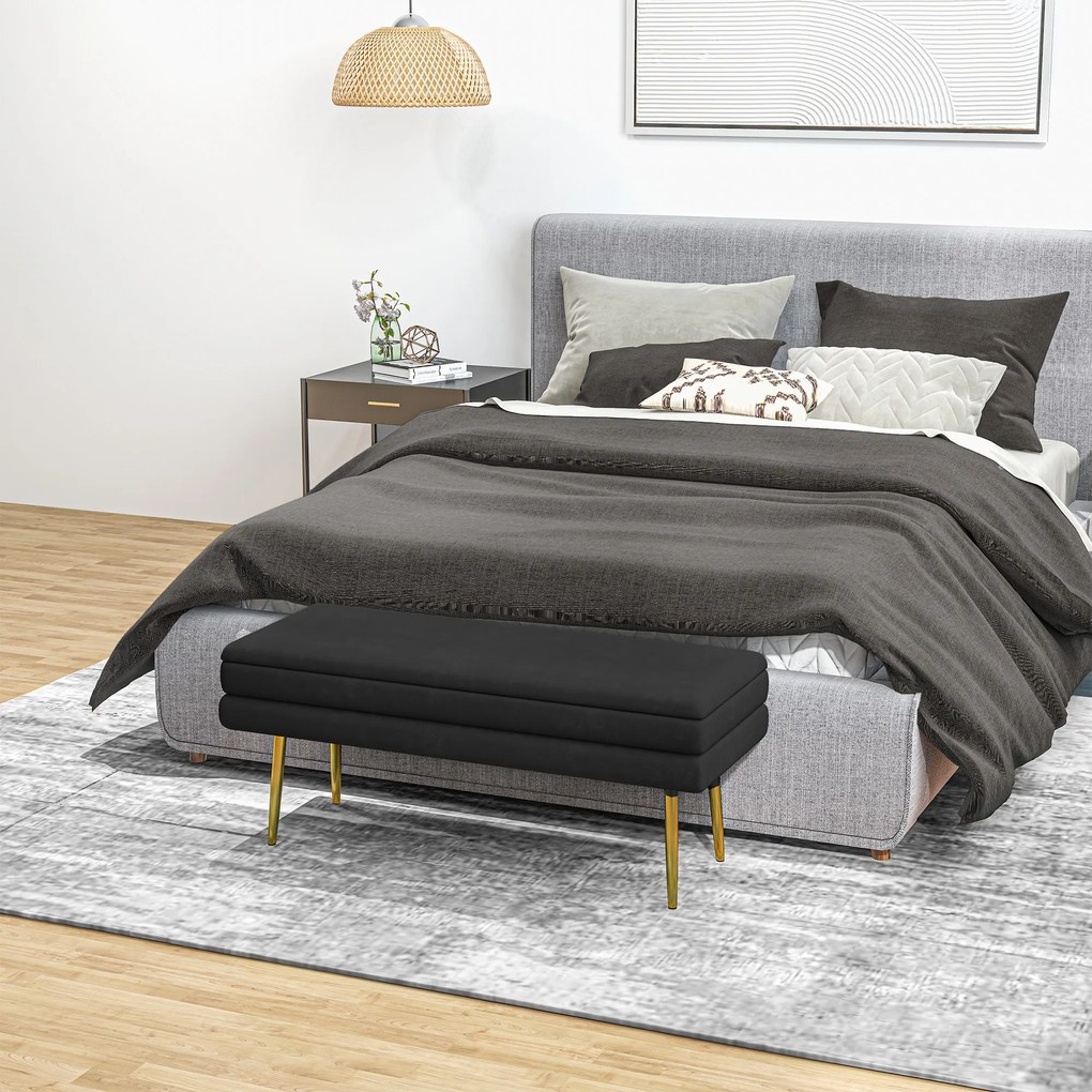 HOMCOM Τραπεζάκι-παγκάκι, με αποθηκευτικό χώρο, ατσάλι, 100 cm x 37,5 cm x 42 cm, μαύρο