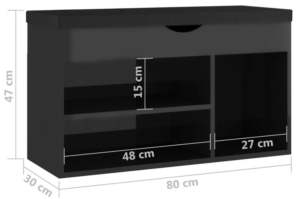 Παπουτσοθήκη Γυαλ. Μαύρο 80x30x47 εκ. Επεξ. Ξύλο με Μαξιλάρι - Μαύρο