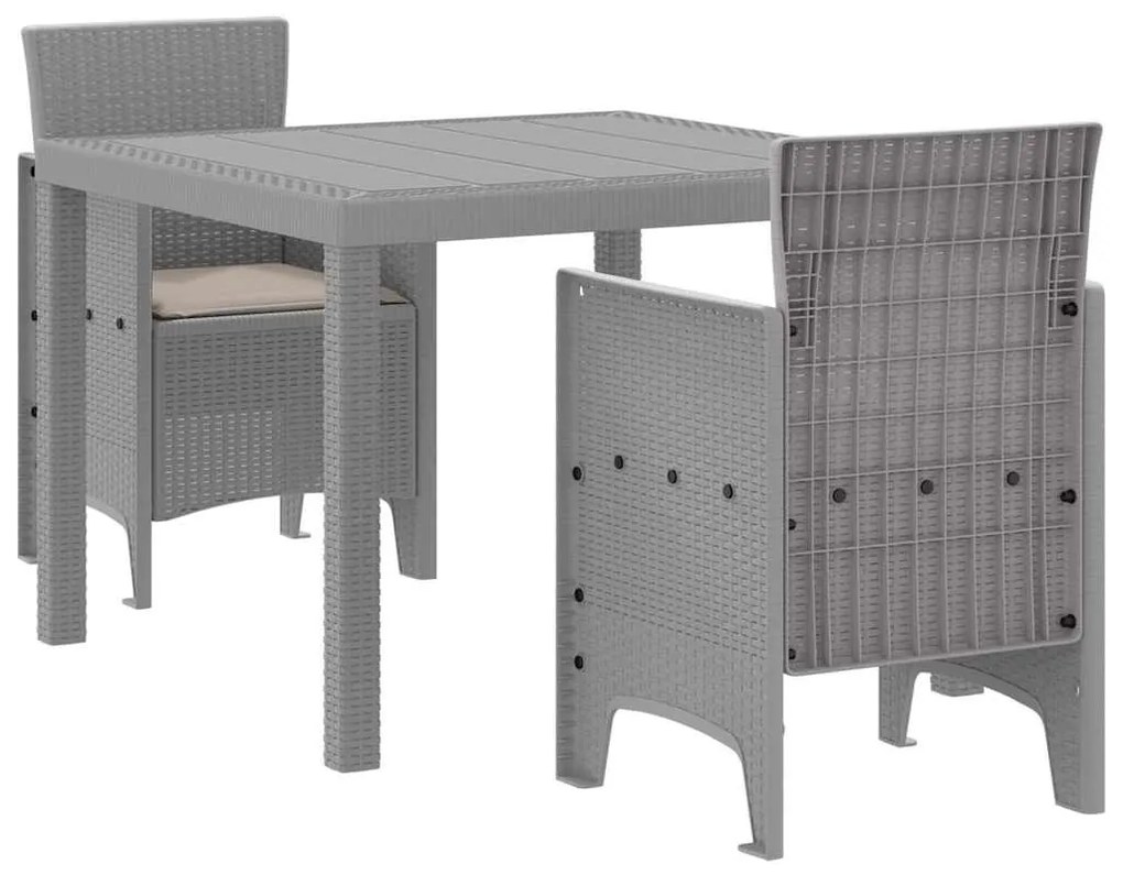 vidaXL Σέτ φαγητού για κήπο 3 pcs Ανοιχτό γκρι Rattan Polt