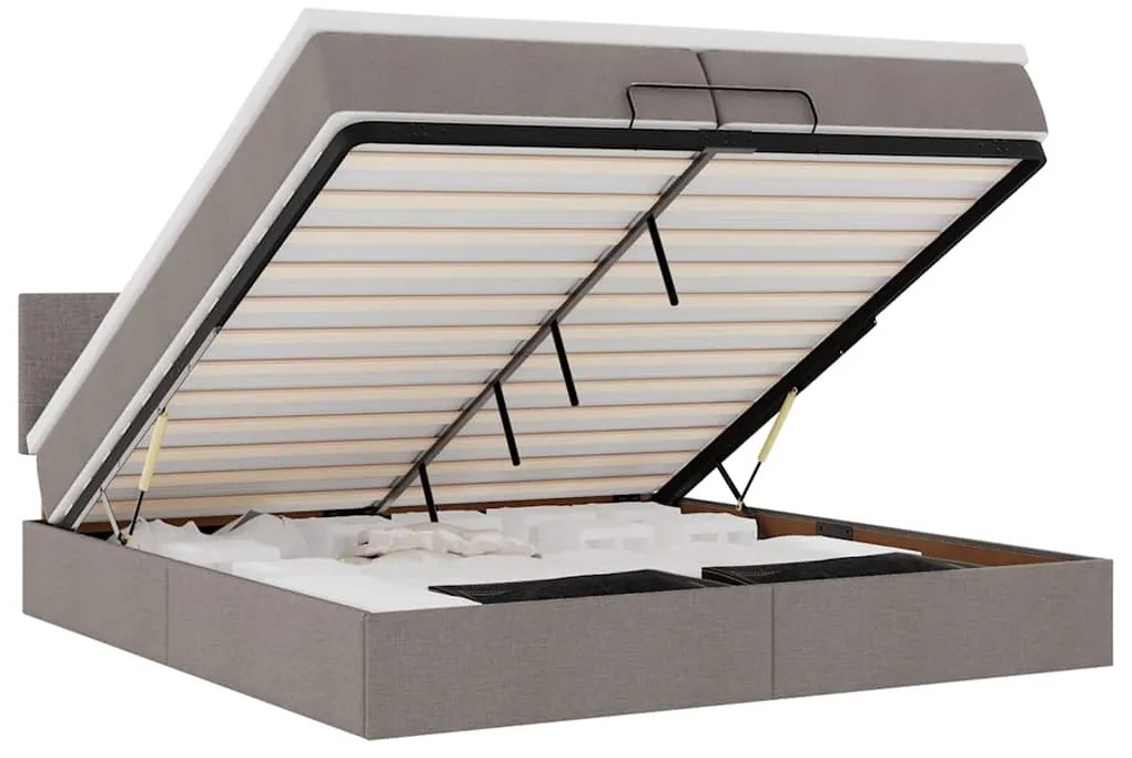 vidaXL Οθωμανικό κρεβάτι με στρώματα & LEDs Taupe 200x200cm ύφασμα