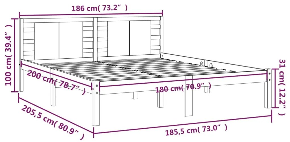 vidaXL Πλαίσιο Κρεβατιού Λευκό 180 x 200 εκ. Μασίφ Ξύλο Super King