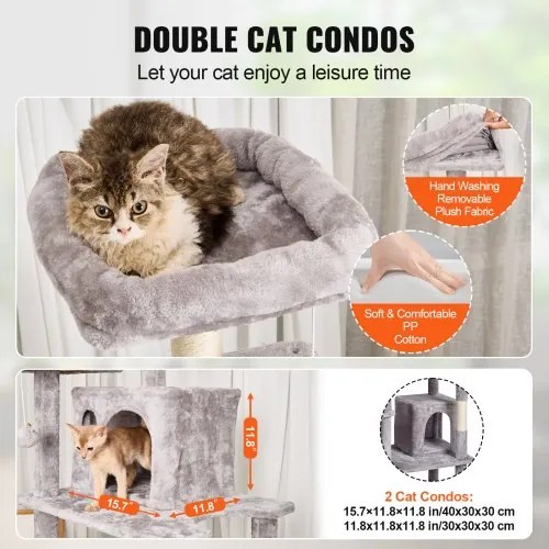 VEVOR Cat Tree 68.5&quot; Cat Tower with Cat Condos Sisal Scratching Post Light Grey