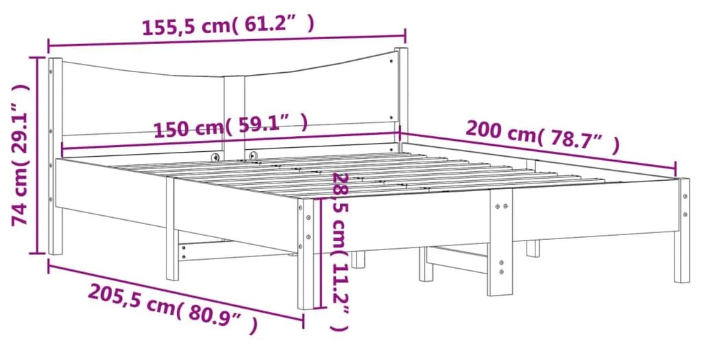 Σκελετός Κρεβατιού Χωρίς Στρώμα 150x200 εκ Μασίφ Ξύλο Πεύκου - Καφέ