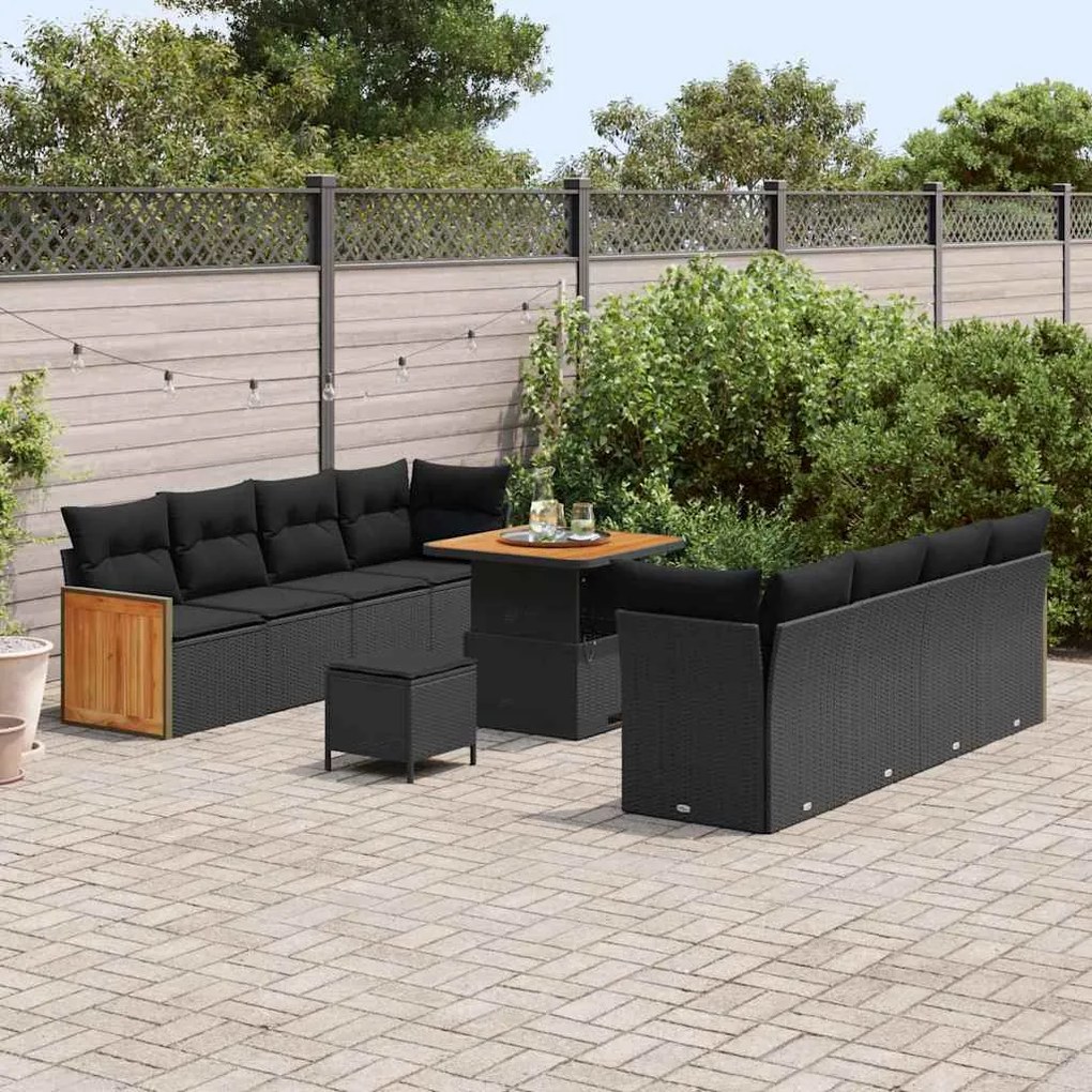 vidaXL Σετ Καναπέ Κήπου με μαξιλάρι 11 pcs Μαύρο 80 x 80 x 71 cm