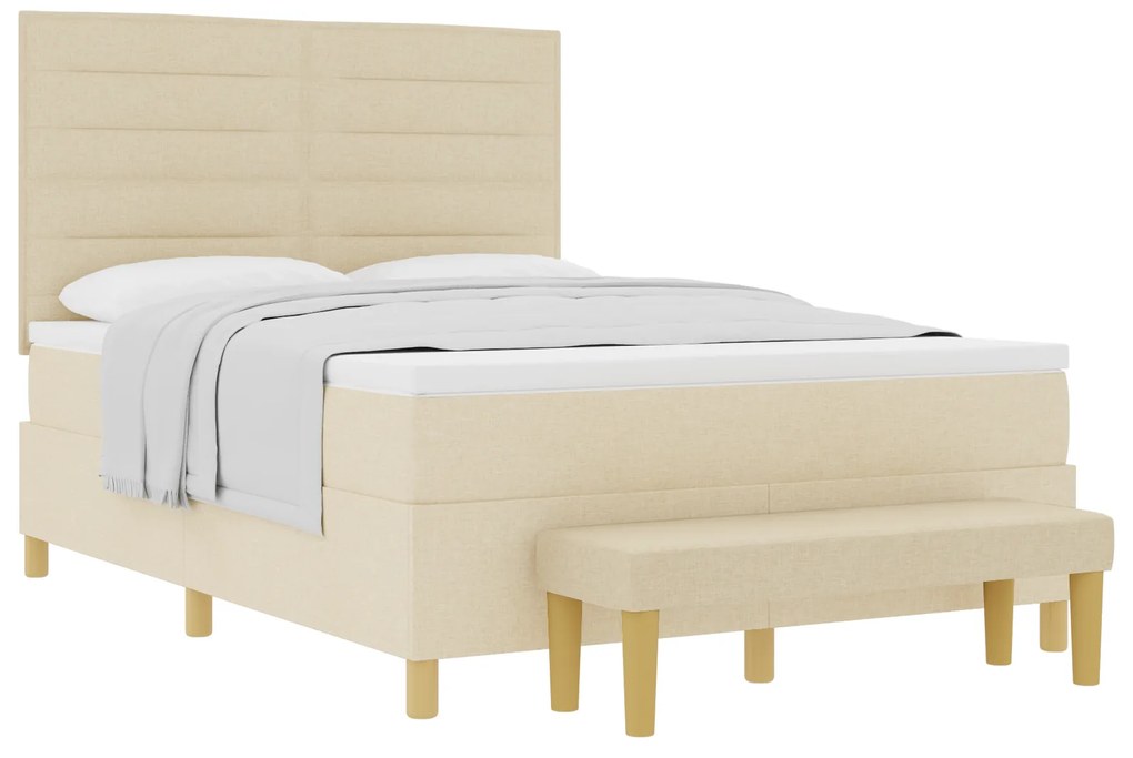 vidaXL Κρεβάτι με Ράουλο με Στρώμα & Πάγκο Κρεμ 140x200 εκ. Ύφασμα
