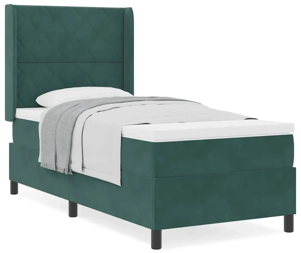 vidaXL Κρεβάτι με ελατήρια Σκούρο πράσινο 90 x 190 cm Βελούδο