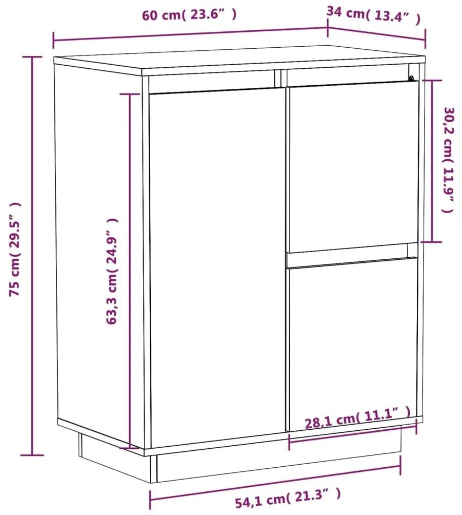 Ντουλάπι Καφέ Μελί 60 x 34 x 75 εκ. από Μασίφ Ξύλο Πεύκου - Καφέ