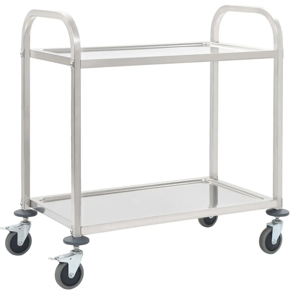 vidaXL Τρόλεϊ Κουζίνας με 2 Ράφια 95x45x83,5 εκ. από Ανοξείδωτο Ατσάλι