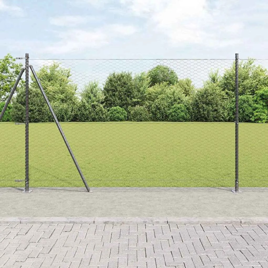 Φράχτης με Στήλες. Γκρι 1.6 x 10 m Ατσάλι με επικάλυψη PVC