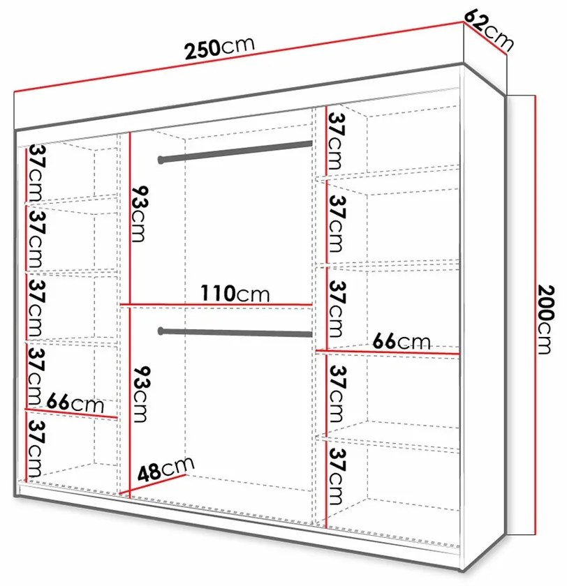 Ντουλάπα Hartford 317, Άσπρο, Μαύρο, 200x250x62cm, 189 kg, Πόρτες ντουλάπας: Ολίσθηση, Αριθμός ραφιών: 9, Αριθμός ραφιών: 9 | Epipla1.gr