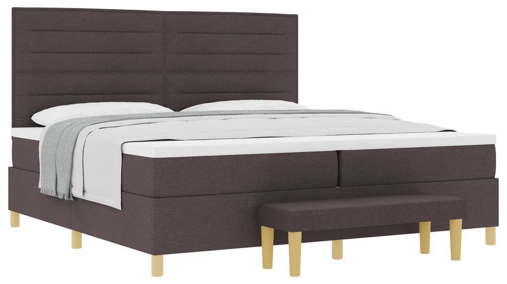 vidaXL Κρεβάτι Box Spring με Στρώμα & Πάγκο Σκούρο Καφέ 200x200 cm Ύφασμα