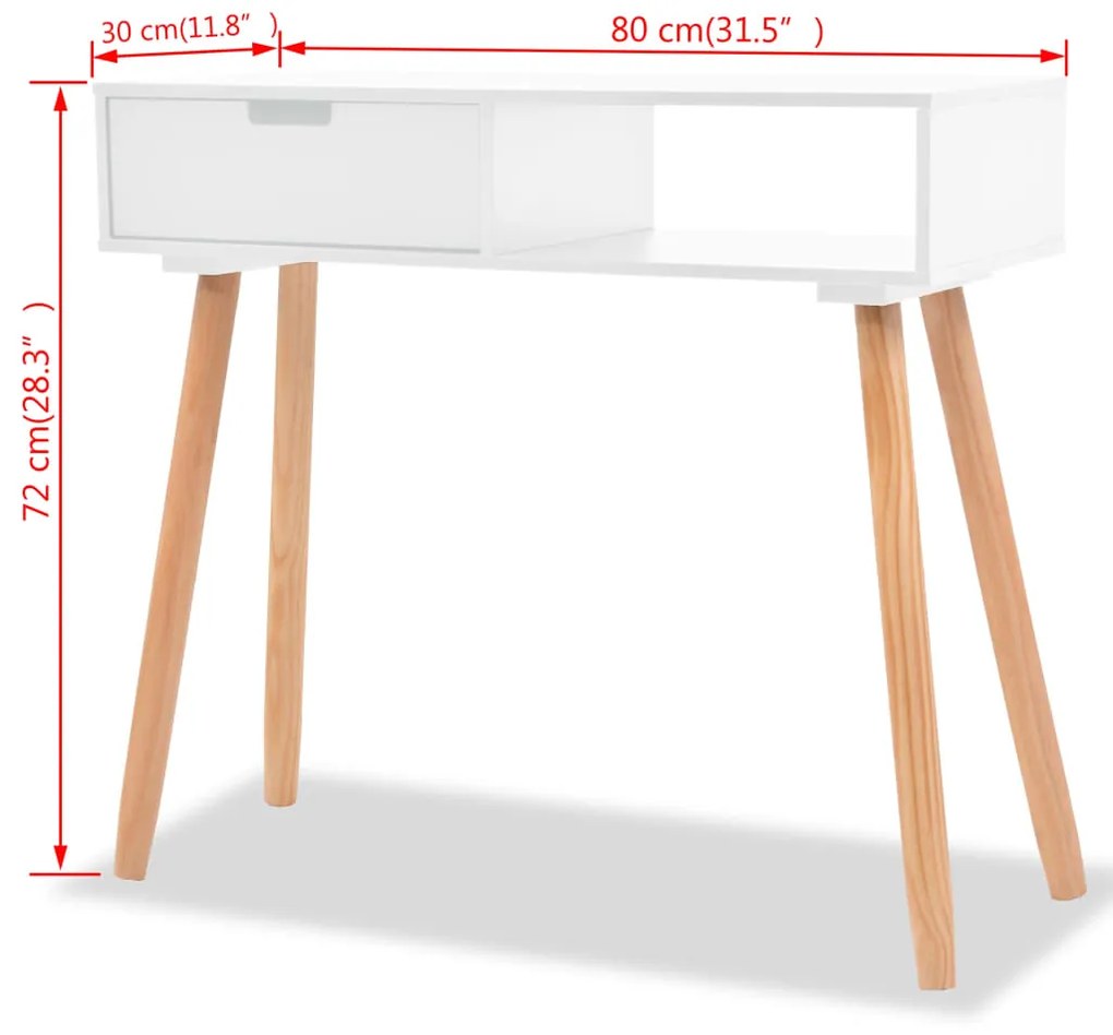 vidaXL Τραπέζι Κονσόλα Λευκό 80 x 30 x 72 εκ. από Μασίφ Ξύλο Πεύκου