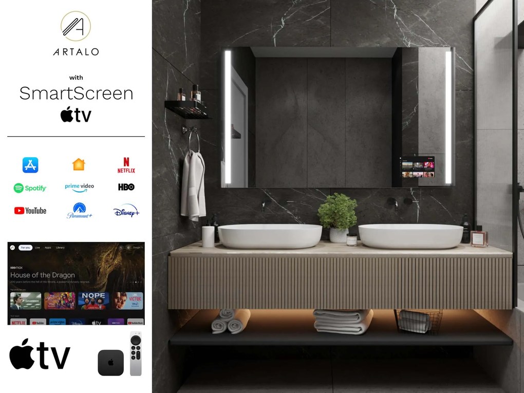 SMART καθρέφτης με φωτισμό LED M4 premium + SmartScreen with Apple TV