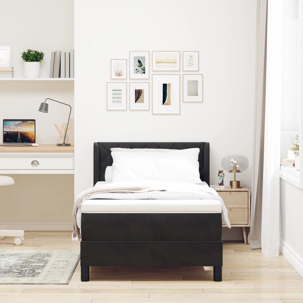 vidaXL Κρεβάτι Box Spring με Στρώμα Μαύρο 90x190 εκ. Βελούδο