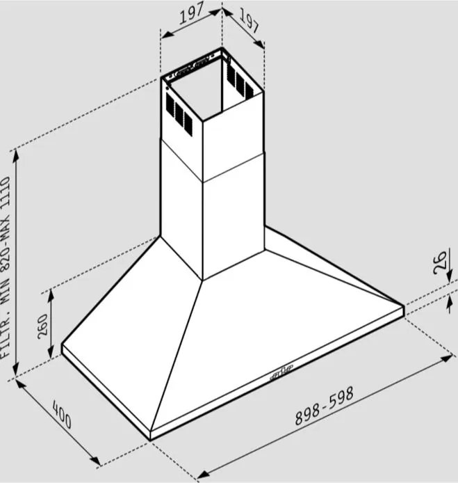 Απορροφητήρας Pyramis καμινάδα τετράγωνη Plus--Μήκος: 60 εκ.